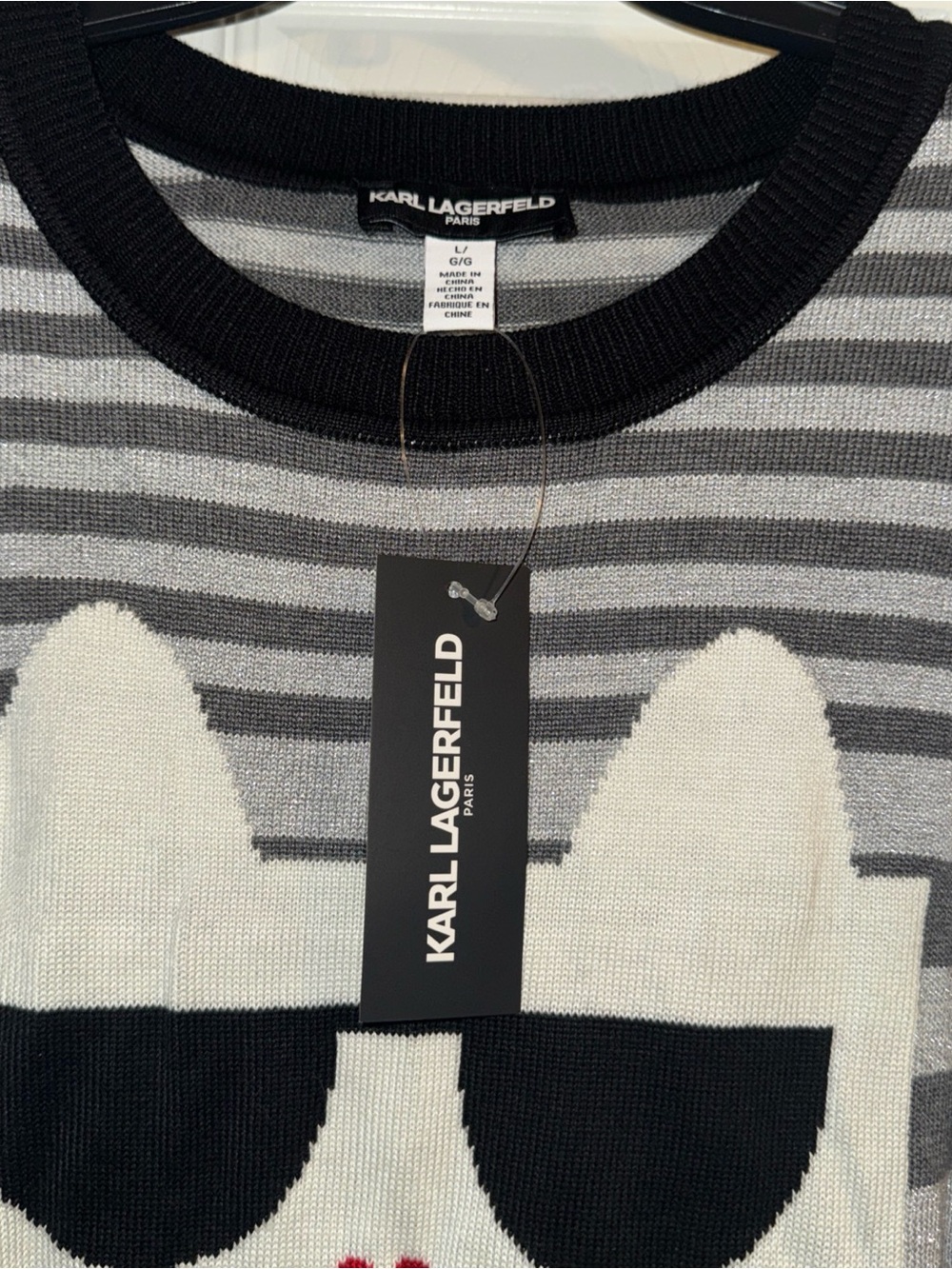 Karl Lagerfeld Black, Gray & White Striped Crewneck Sweater - Picture 3 of 5
